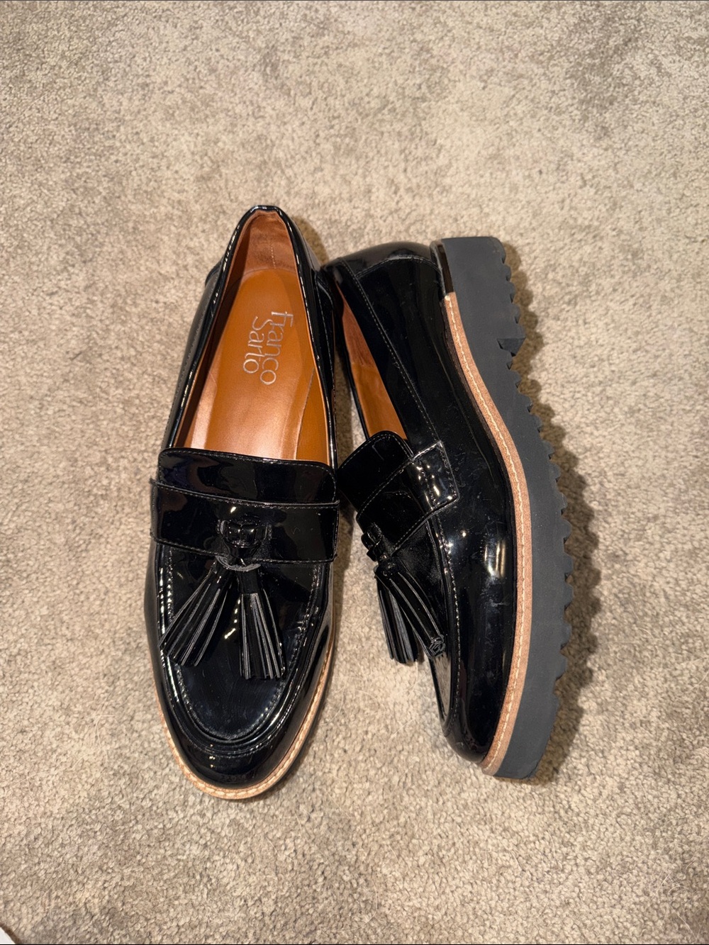Franco Sarto Women’s Black Patent Tassel Loafers
